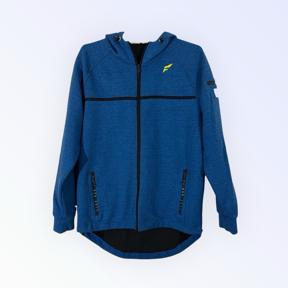 Flag Nor Fail Hoodie Men's Size MEDIUM Full Zip Blue &‎ Black Pockets Tech Style